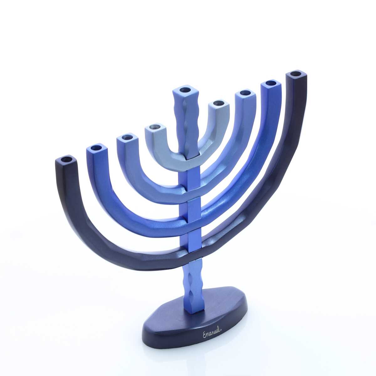 Hanukkah Menorah Classic Anodized Aluminum with Shades Of Blue By